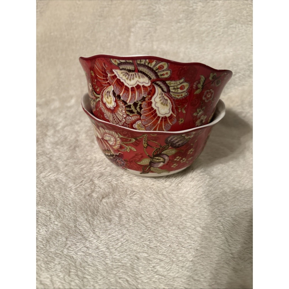 222 Fifth Gabrielle Red Cereal & Soup Bowls 5-3/4 Inches Set of 2